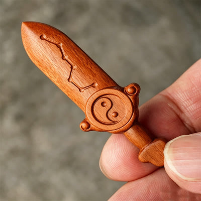 Buddha Stones Jujube Wood Yin Yang Balance Engraved Sword Keychains - image 8
