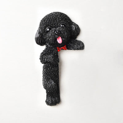 Buddha Stones Hand-Painted Resin Dog 3D Cute Decorative Switch Wall Sticker - Black Teddy-Left Standing - image 52