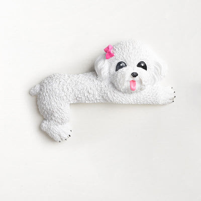 Buddha Stones Hand-Painted Resin Dog 3D Cute Decorative Switch Wall Sticker - White Teddy-Left Lying - image 34