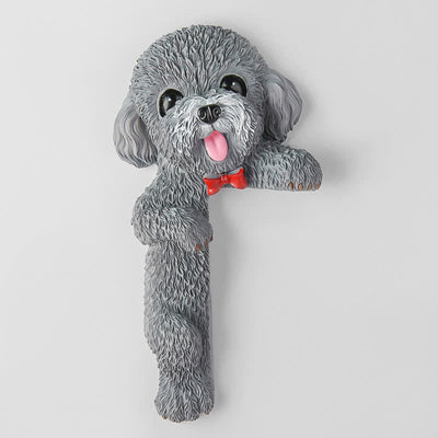 Buddha Stones Hand-Painted Resin Dog 3D Cute Decorative Switch Wall Sticker - White-Muzzled Teddy-Left Standing - image 41