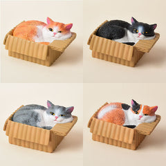 Buddha Stones Painted Sleeping Cat in Paper Box Resin Cute Animal Decor - image 0