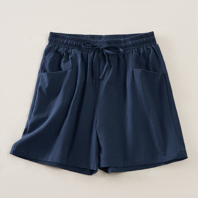 Buddha Stones Summer Casual Minimalist Drawstring Solid Women's Shorts With Pocket - MidnightBlue - US14, UK/AU18, EU46 (2XL) - image 0