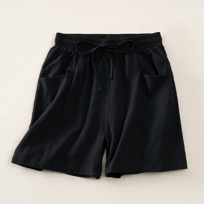 Buddha Stones Summer Casual Minimalist Drawstring Solid Women's Shorts With Pocket - Black - US14, UK/AU18, EU46 (2XL) - image 7