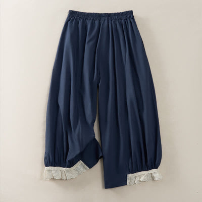 Buddha Stones Summer Casual Vintage Solid Cropped Pants Women's Wide Leg Pants With Pocket - image 1