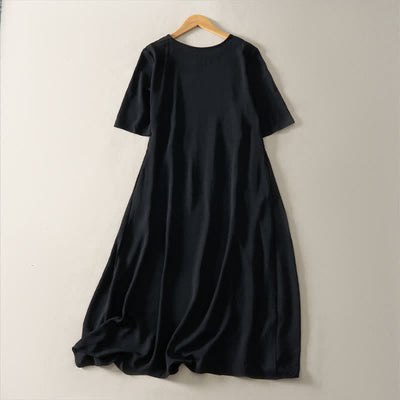 Buddha Stones Summer Casual Minimalist Solid Women's Short Sleeve Dresses With Pocket - image 9