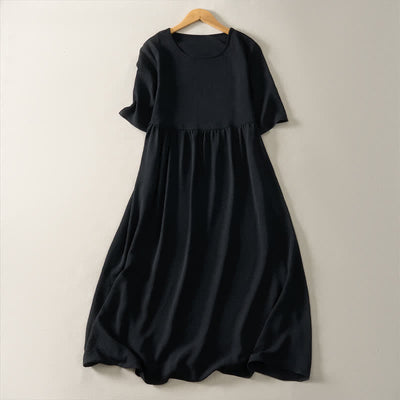 Buddha Stones Summer Casual Minimalist Solid Women's Short Sleeve Dresses With Pocket - Black - US8-10, UK/AU12-14, EU40-42 (2XL) - image 8