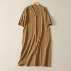 Buddha Stones Summer Minimalist Simple Solid Women's Short Sleeve Dresses With Pocket - Peru - US12, UK/AU16, EU44 (2XL) - image 0