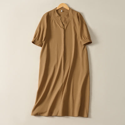 Buddha Stones Summer Minimalist Simple Solid Women's Short Sleeve Dresses With Pocket - Peru - US12, UK/AU16, EU44 (2XL) - image 0