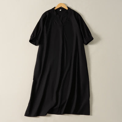 Buddha Stones Summer Minimalist Simple Solid Women's Short Sleeve Dresses With Pocket - Black - US12, UK/AU16, EU44 (2XL) - image 8