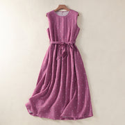Foviel Summer Elegant Casual Drawstring Polka Dot Women's Summer Sleeveless Dresse With Pocket
