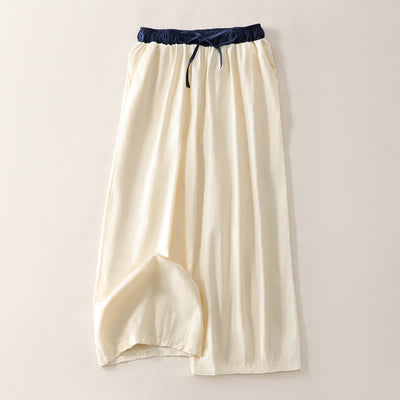 Buddha Stones Summer Casual Drawstring Solid Cropped Pants Women's Straight Leg Pants With Pocket - Linen - US8-10, UK/AU12-14, EU40-42 (2XL) - image 0