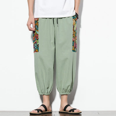 Buddha Stones Summer Casual Boho Drawstring Abstract Capri Pants Men's Harem Pants With Pocket - DarkSeaGreen - US/UK/AU46, EU56 (5XL) - image 22