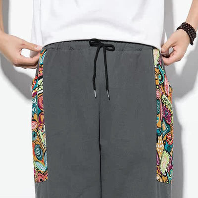 Buddha Stones Summer Casual Boho Drawstring Abstract Capri Pants Men's Harem Pants With Pocket - image 9