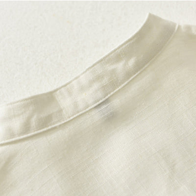Buddha Stones Summer Casual Tang Style Mandarin Collar Button-Up Solid Men's Short Sleeve Shirts With Pocket - image 3