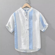 Foviel Summer Casual Tang Style Mandarin Collar Striped Men's Short Sleeve Shirts