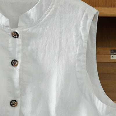 Buddha Stones Summer Tang Style Minimalist Mandarin Collar Button-Up Solid Women's Sleeveless Shirts Tank Top With Pocket - image 17