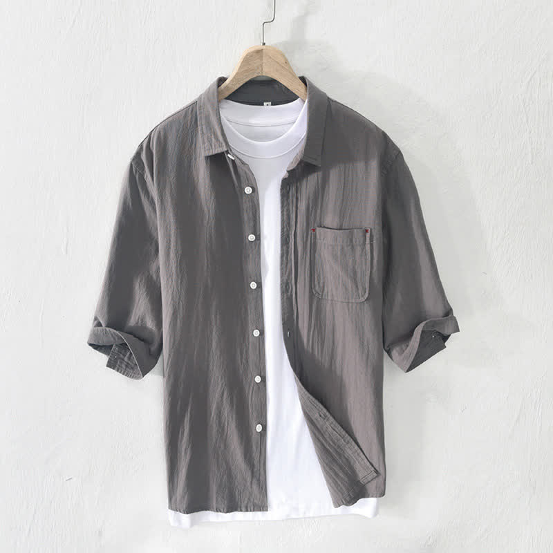 Buddha Stones Summer Casual Minimalist Button-Up Solid Cotton Linen Men's Short Sleeve Shirts With Pocket - Gray - US/UK/AU44，EU54 (3XL) - image 0