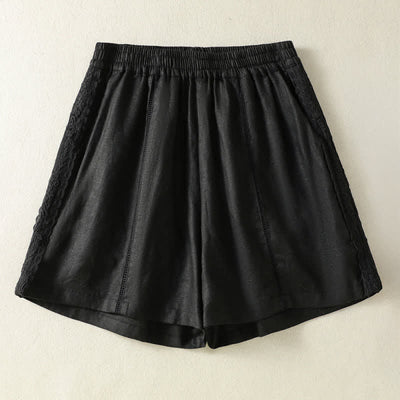 Buddha Stones Summer Casual Boho Solid Decorative Side Lace Women's Shorts With Pockets - Black - US8-10, UK/AU12-14, EU40-42 (2XL) - image 5