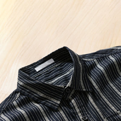 Buddha Stones Summer Casual Button Up Striped Cotton Men's Short Sleeve Shirts With Patch Pocket - image 9
