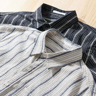 Buddha Stones Summer Casual Button Up Striped Cotton Men's Short Sleeve Shirts With Patch Pocket - image 15