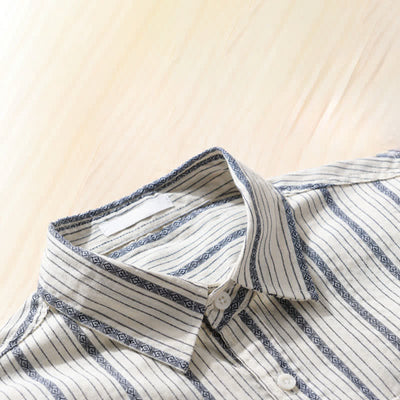 Buddha Stones Summer Casual Button Up Striped Cotton Men's Short Sleeve Shirts With Patch Pocket - image 2