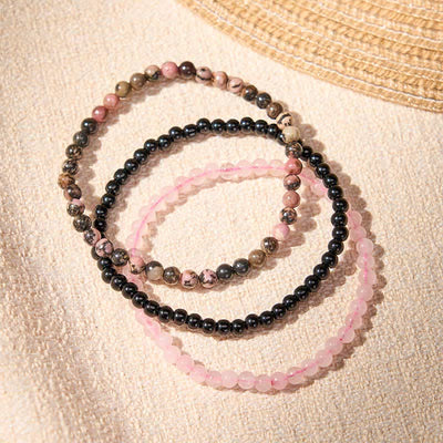 Buddha Stones 3pcs "Open Your Heart" Rhodonite Healing Bracelet Includes Gift Message Card - image 2