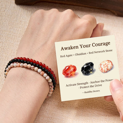 Buddha Stones 3pcs "Awaken Your Courage" Red Agate Calm Bracelet Includes Gift Message Card - 6mm - image 0