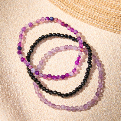 Buddha Stones 3pcs "Protect Your Inner Calm" Purple Striped Agate Bracelet Includes Gift Message Card - image 2