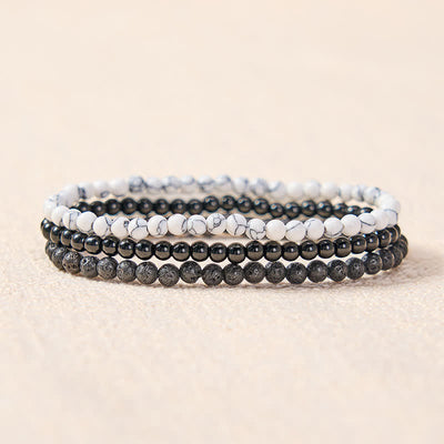 Buddha Stones 3pcs "Clear the Negative Energy" Lava Rock Support Bracelet Includes Gift Message Card - image 1