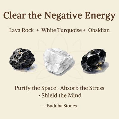 Buddha Stones 3pcs "Clear the Negative Energy" Lava Rock Support Bracelet Includes Gift Message Card - image 5