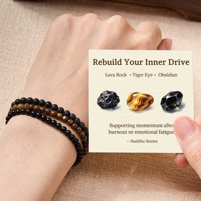 Buddha Stones 3pcs "Rebuild Your Inner Drive" Lava Rock Calm Bracelet Includes Gift Message Card - 4mm - image 0