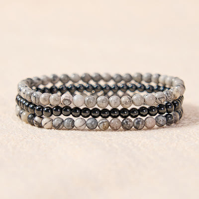Buddha Stones 3pcs "Filter the Heavy" Black Veined Strength Bracelet Includes Gift Message Card - image 1