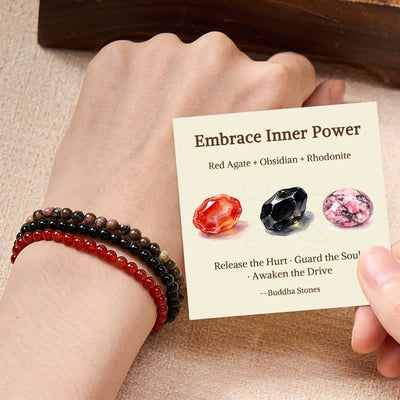 Buddha Stones 3pcs "Embrace Inner Power" Red Agate Confidence Bracelet Includes Gift Message Card - 4mm - image 0