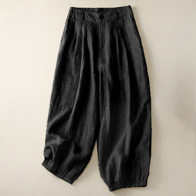 Buddha Stones Summer Casual Minimalist Button-Up Solid Capri Pants Women's Harem Pants With Pocket - Black - US8-10，UK/AU12-14，EU40-42 (2XL) - image 9