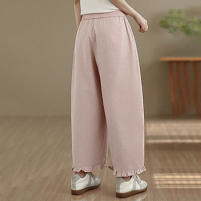 Buddha Stones Summer Casual Minimalist Solid Cropped Pants Women's Wide Leg Pants With Pocket - image 11