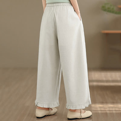 Buddha Stones Summer Casual Minimalist Solid Cropped Pants Women's Wide Leg Pants With Pocket - image 32
