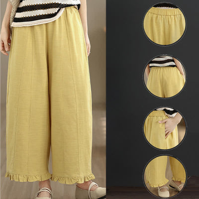 Buddha Stones Summer Casual Minimalist Solid Cropped Pants Women's Wide Leg Pants With Pocket - image 20