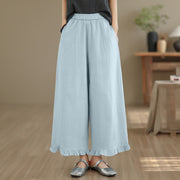 Foviel Summer Casual Minimalist Solid Cropped Pants Women's Wide Leg Pants With Pocket