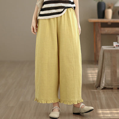 Buddha Stones Summer Casual Minimalist Solid Cropped Pants Women's Wide Leg Pants With Pocket - image 18