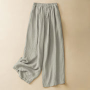 Foviel Summer Casual Minimalist Button-Up Solid Ankle Pants Women's Wide Leg Pants With Pocket