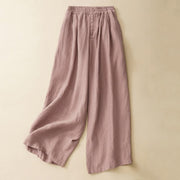 Foviel Summer Casual Minimalist Button-Up Solid Ankle Pants Women's Wide Leg Pants With Pocket