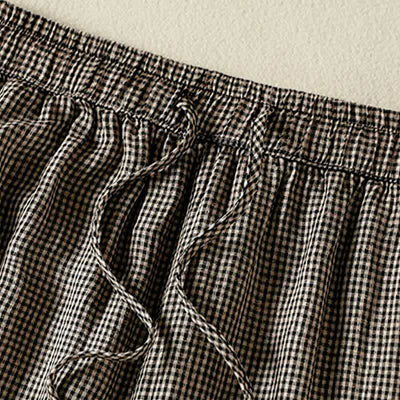 Buddha Stones Summer Casual Drawstring Plaid Linen Ankle Pants Women's Wide Leg Pants With Pocket - image 5