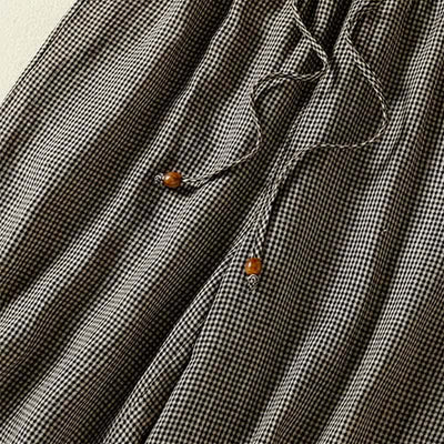 Buddha Stones Summer Casual Drawstring Plaid Linen Ankle Pants Women's Wide Leg Pants With Pocket - image 9