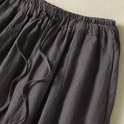 Buddha Stones Summer Casual Drawstring Solid Linen Ankle Pants Women's Wide Leg Pants With Pocket - image 19