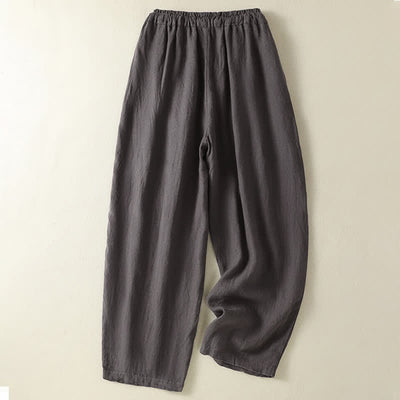 Buddha Stones Summer Casual Drawstring Solid Linen Ankle Pants Women's Wide Leg Pants With Pocket - image 17
