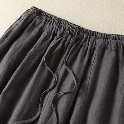 Buddha Stones Summer Casual Drawstring Solid Linen Ankle Pants Women's Wide Leg Pants With Pocket - image 18