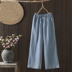 Buddha Stones Summer Casual Minimalist Drawstring Solid Cotton Linen Ankle Pants Women's Straight Leg Pants With Pocket - LightBlue - US8-10, UK/AU12-14, EU40-42 (2XL) - image 0