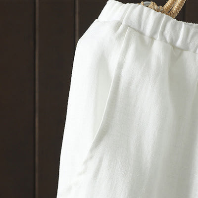 Buddha Stones Summer Casual Minimalist Drawstring Solid Cotton Linen Ankle Pants Women's Straight Leg Pants With Pocket - image 10