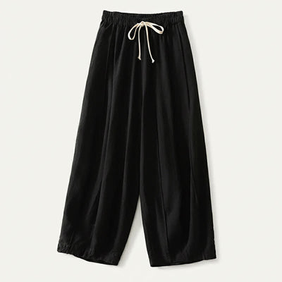 Buddha Stones Summer Casual Simple Drawstring Solid Cotton Linen Cropped Pants Women's Harem Pants With Pocket - Black - US8-10, UK/AU12-14, EU40-42 (2XL) - image 7