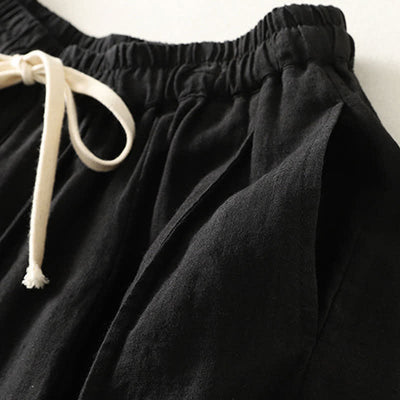 Buddha Stones Summer Casual Simple Drawstring Solid Cotton Linen Cropped Pants Women's Harem Pants With Pocket - image 9